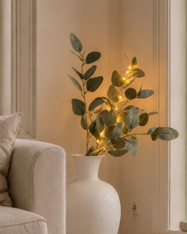 Eucalyptus gren med lys - 100cm