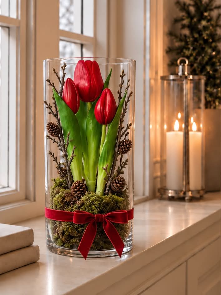 Tulipan i potte - Rød med 3 blomster