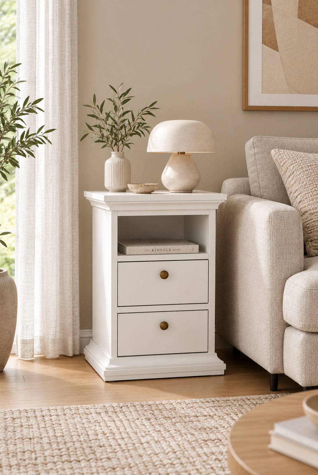Natbord Paris White – 2 skuffer