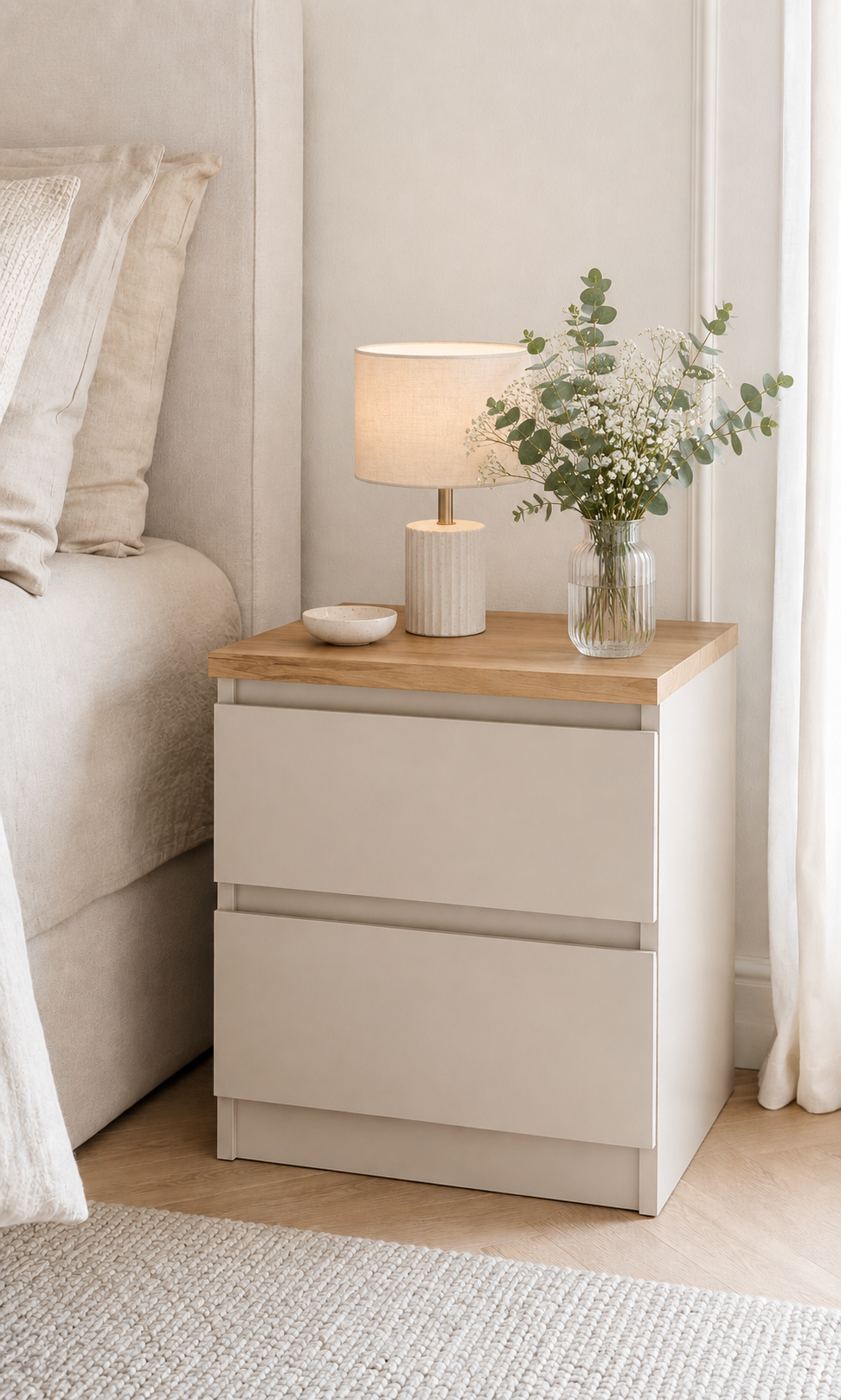 Natbord - Hickory / cashmere med 2 skuffe
