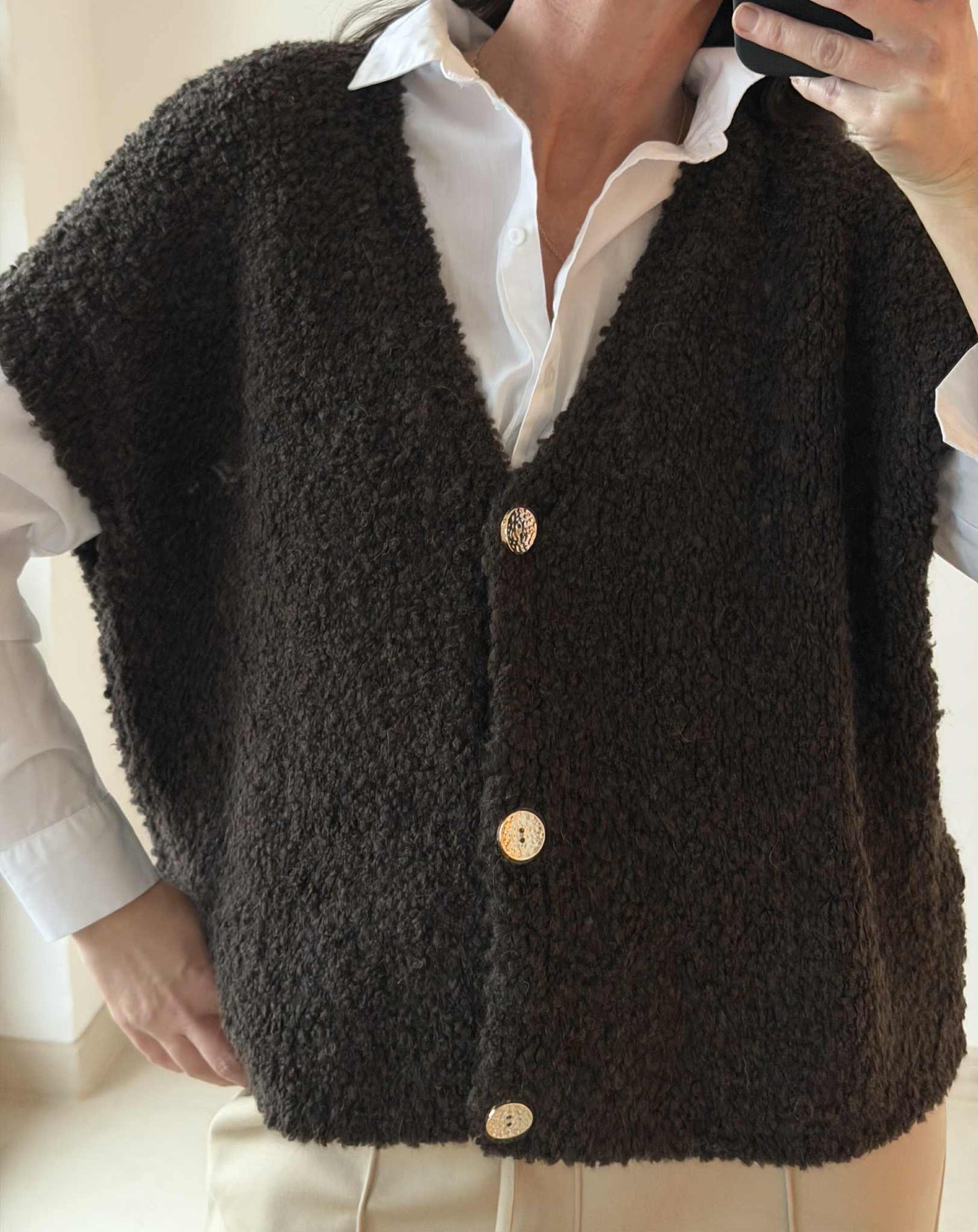 Cardigan med kort ærmer - Brown