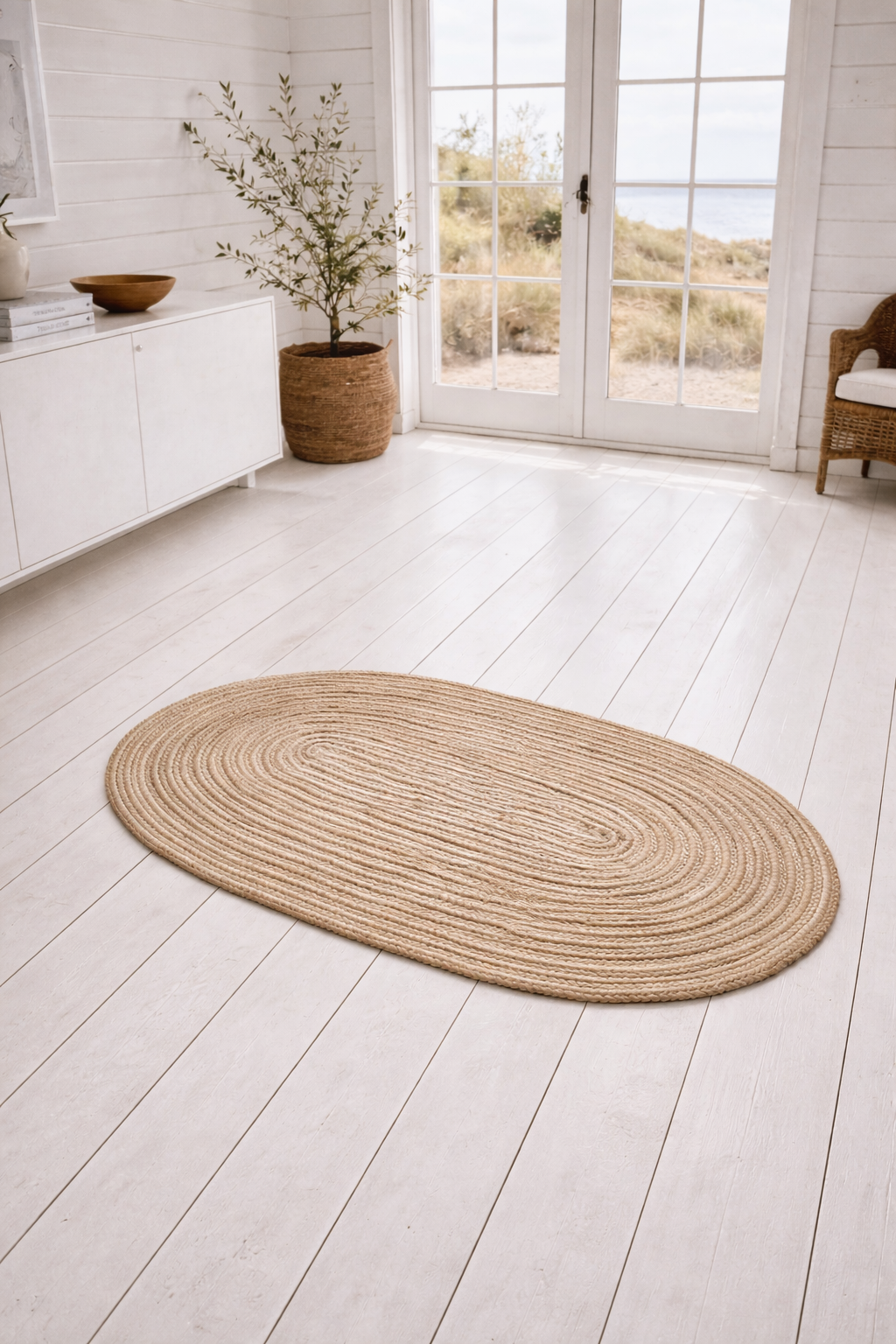 Jutetæppe i flet - Oval