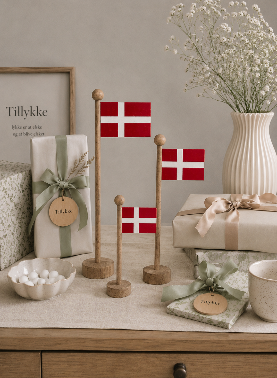 Flag Dannebrog wood - Flere størrelser
