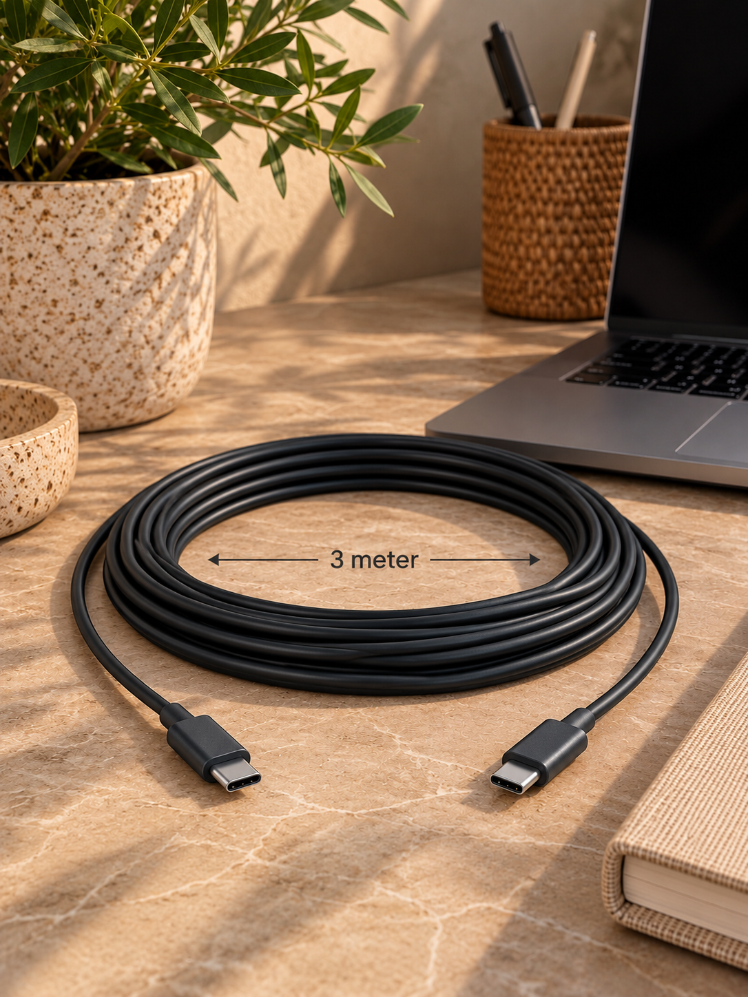 Opladerkabel USB-C til USB-C – 3 m sort