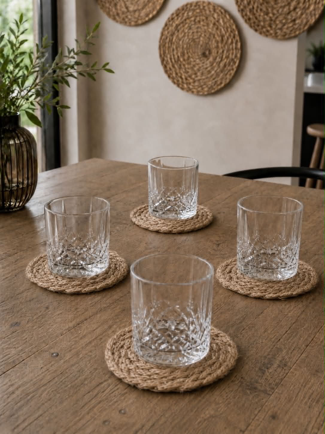Glasbrik i jute - Sæt af 4 stk