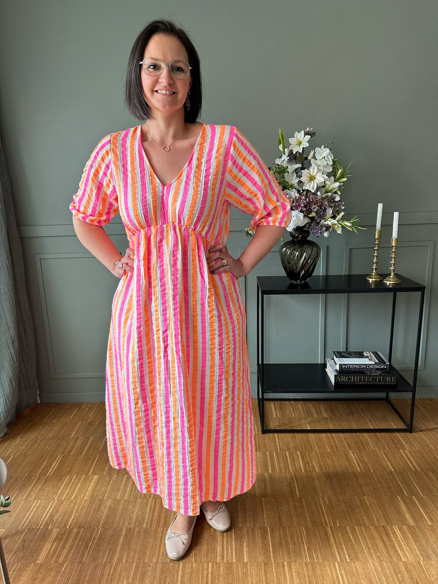 Kjole Andrea - Stripe Fuxia/Orange