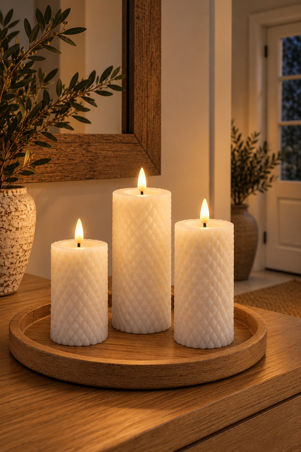LED Bloklys / Hvid Harlekin – 3 stk med fjernbetjening