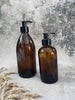 Genbrugsflaske med pumpe – 500 ml – Brunt glas