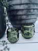 Glas til lys eller blomster – Grønt glas ( ansigt ) Stor