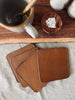 Glasbrik / Coaster - 4 stk Cognac bøffellæder