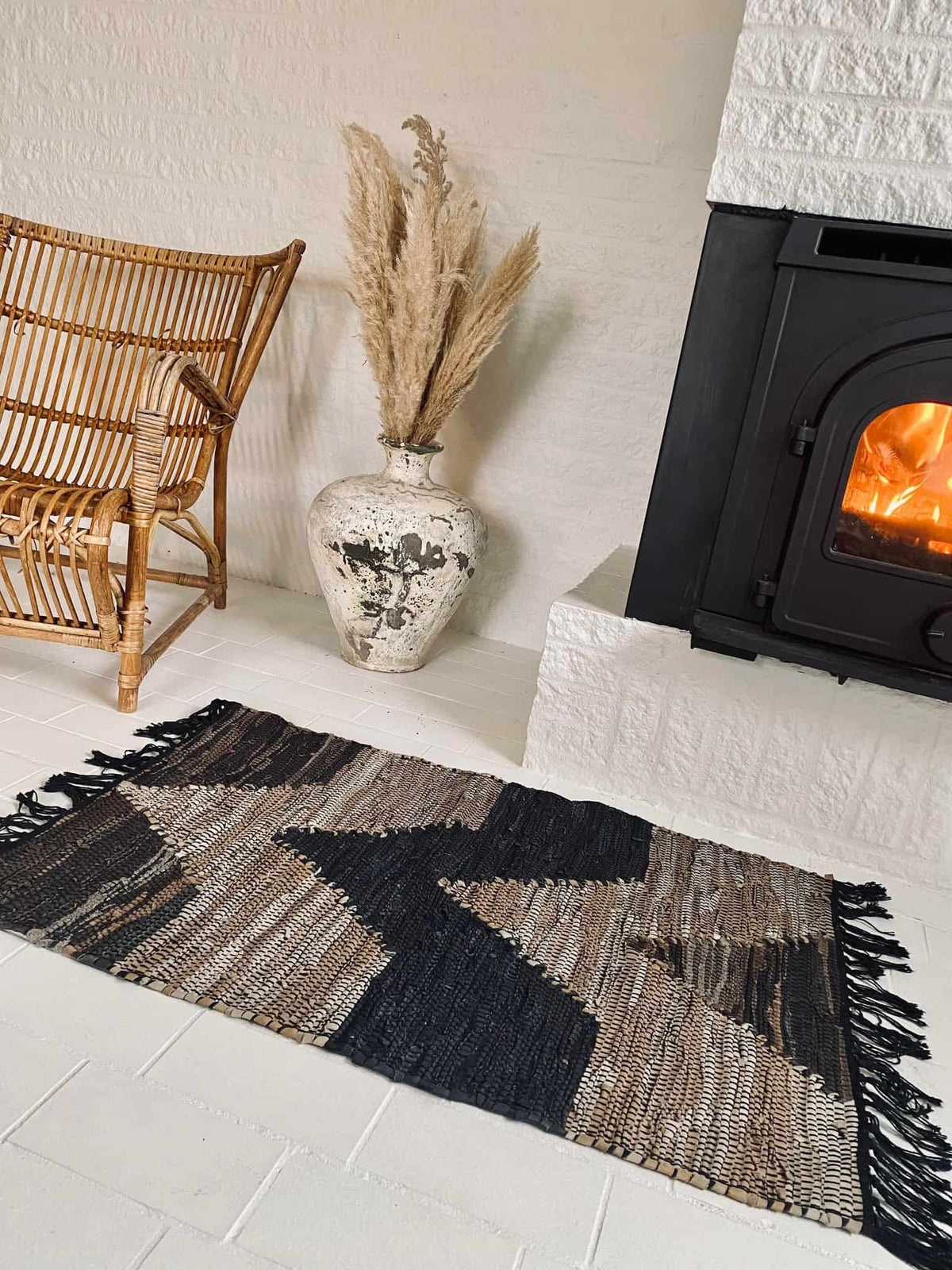 Gulvtæppe i flettet læder - 70x140cm - VIAMAJA.DK
