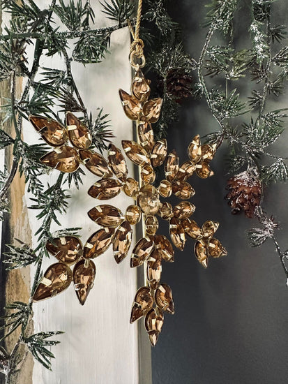 Juleophæng Snefnug mix guld m. sten 10cm - VIAMAJA.DK