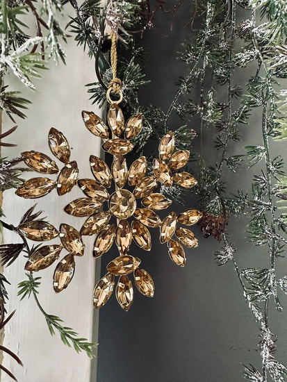 Juleophæng Snefnug mix guld m. sten 10cm - VIAMAJA.DK