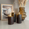 LED Bloklys / Brown – 3 stk. Lys – Inkl. fjernbetjening