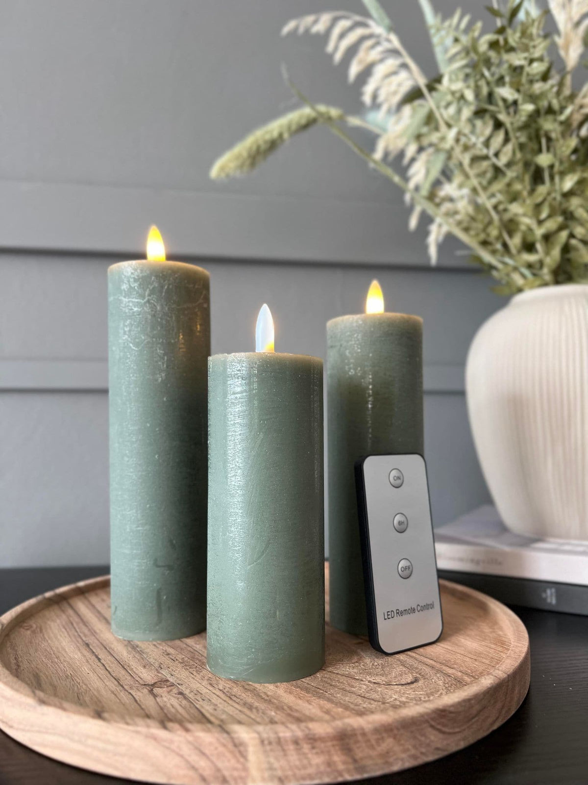 LED Bloklys Grøn - Sæt af 3 stk ink fjernbetjening - VIAMAJA.DK