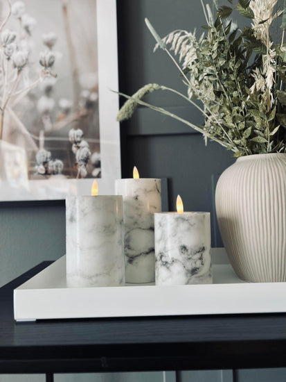 LED Bloklys Marmor - 3 stk med fjernbetjening - VIAMAJA.DK