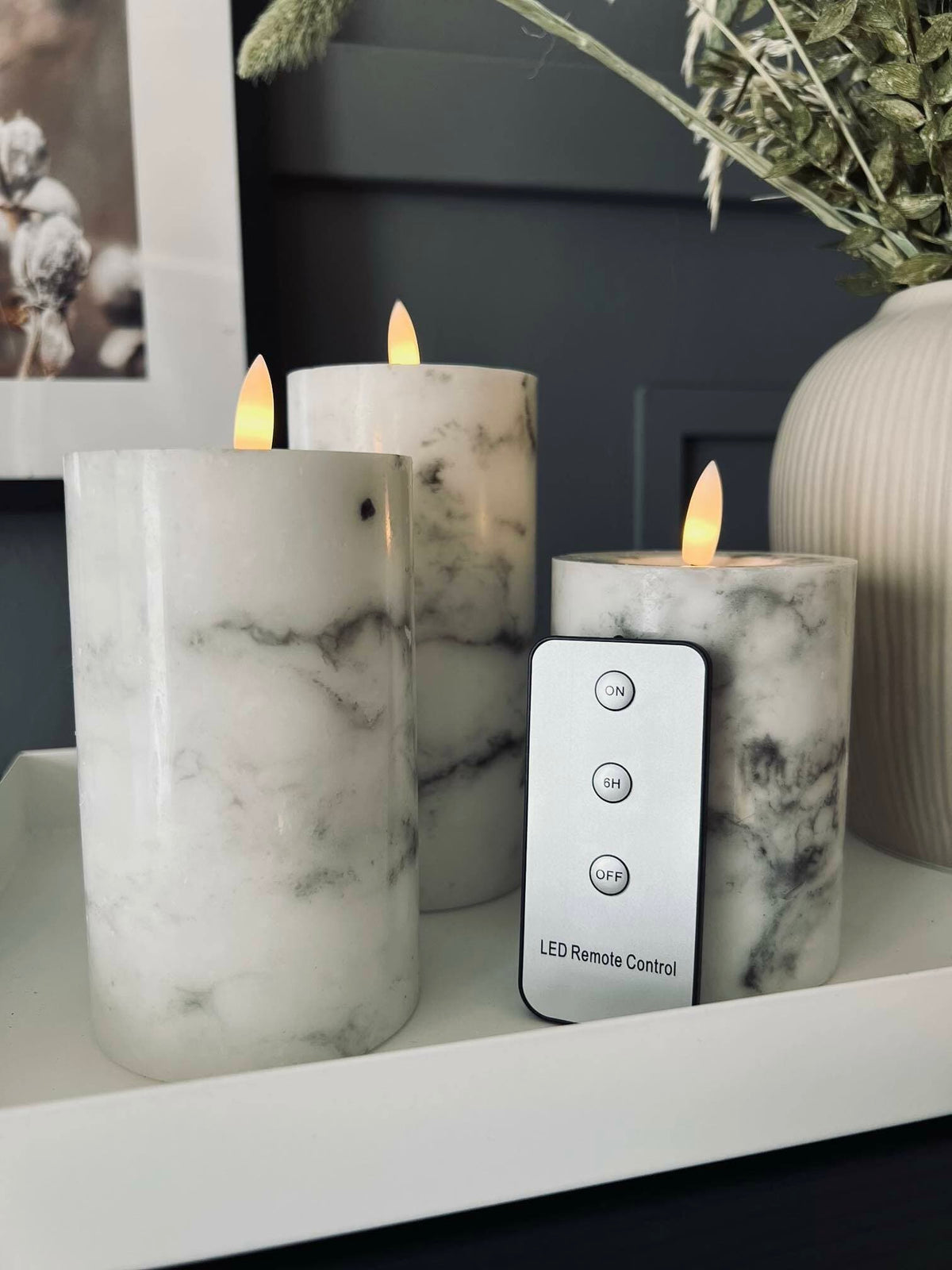 LED Bloklys Marmor - 3 stk med fjernbetjening - VIAMAJA.DK