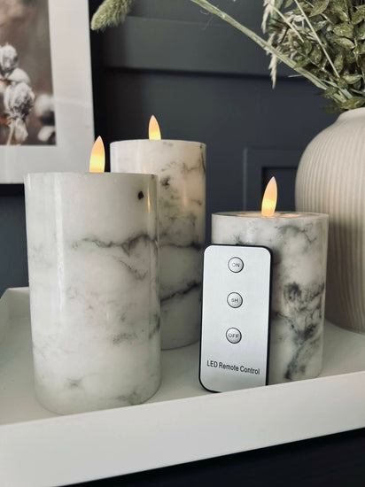 LED Bloklys Marmor - 3 stk med fjernbetjening - VIAMAJA.DK