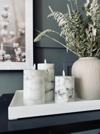 LED Bloklys Marmor - 3 stk med fjernbetjening - VIAMAJA.DK
