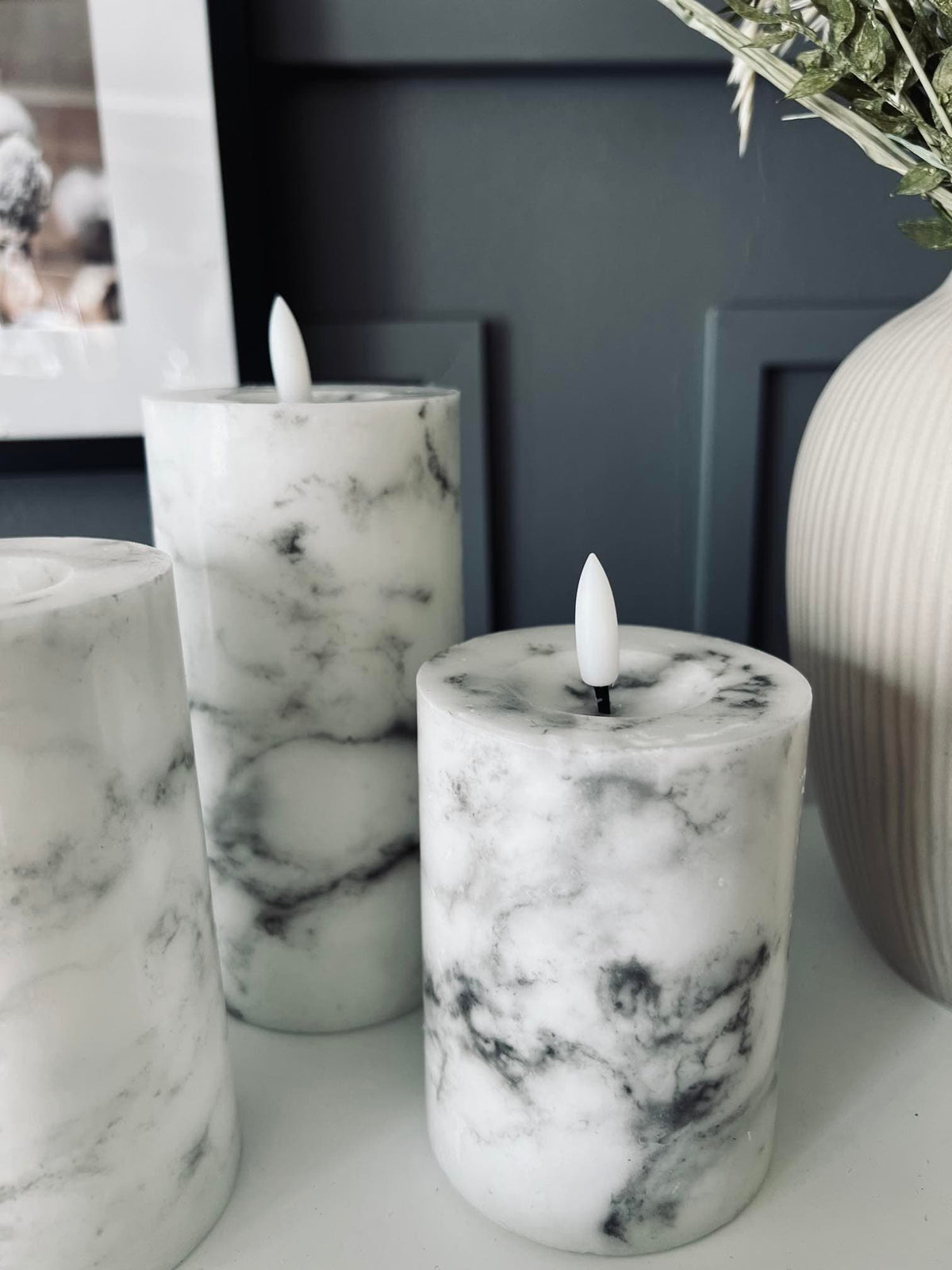 LED Bloklys Marmor - 3 stk med fjernbetjening - VIAMAJA.DK