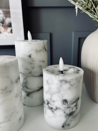 LED Bloklys Marmor - 3 stk med fjernbetjening - VIAMAJA.DK