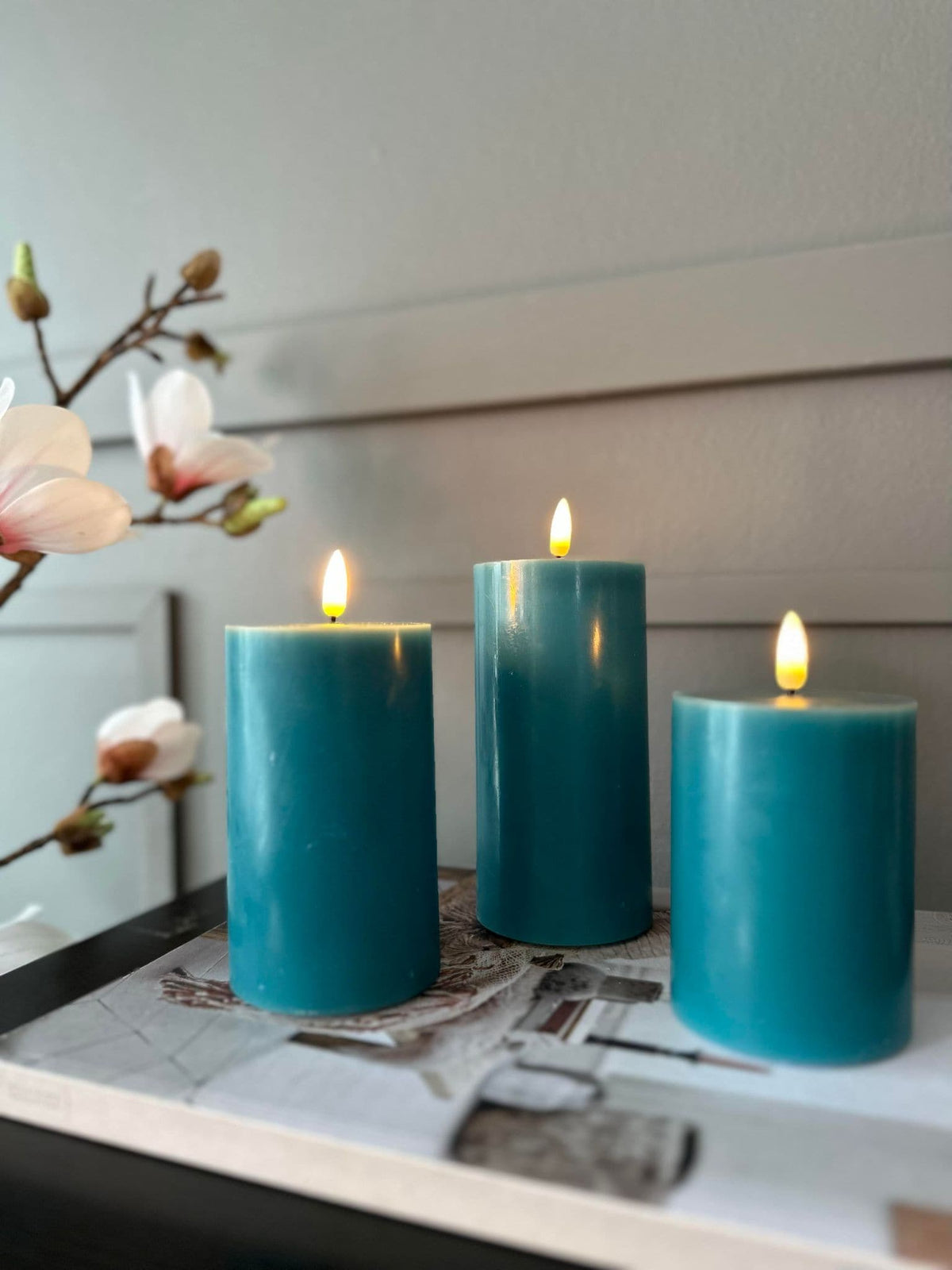 LED Bloklys / PETROL 3 stk. – Inkl. fjernbetjening - VIAMAJA.DK
