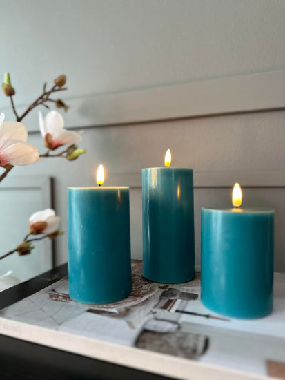 LED Bloklys / PETROL 3 stk. – Inkl. fjernbetjening - VIAMAJA.DK