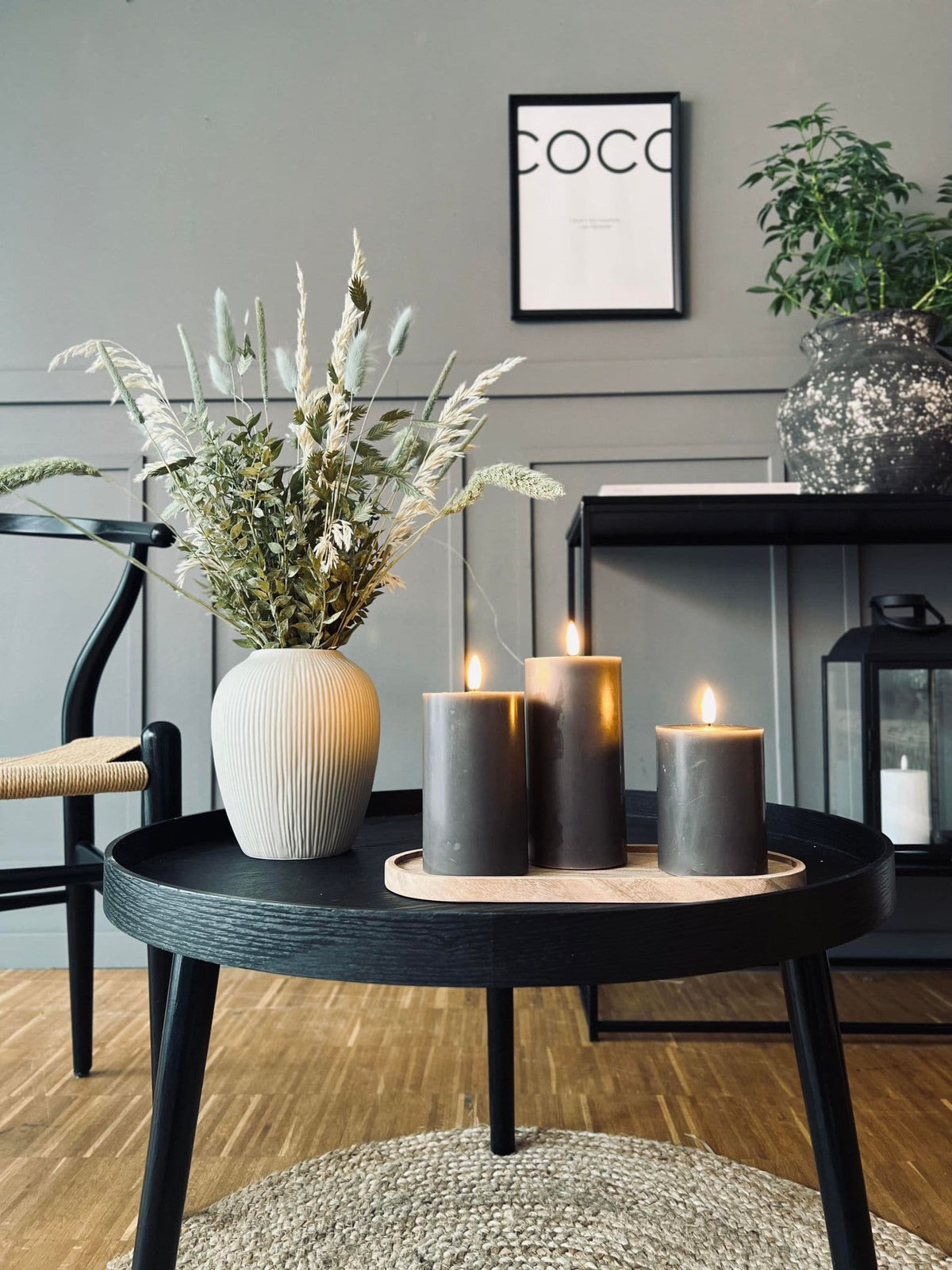 LED Bloklys / Taupe grå 3 stk. Lys – Inkl. fjernbetjening - VIAMAJA.DK