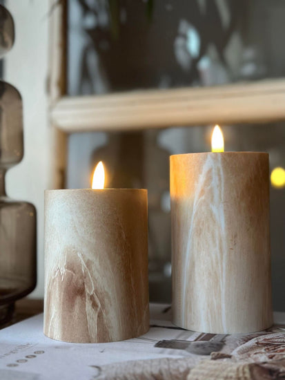 LED marmor bloklys 12,5cm - Beige - VIAMAJA.DK