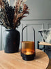 Lysestage / lanterne m. hank - Ravfarvet glas
