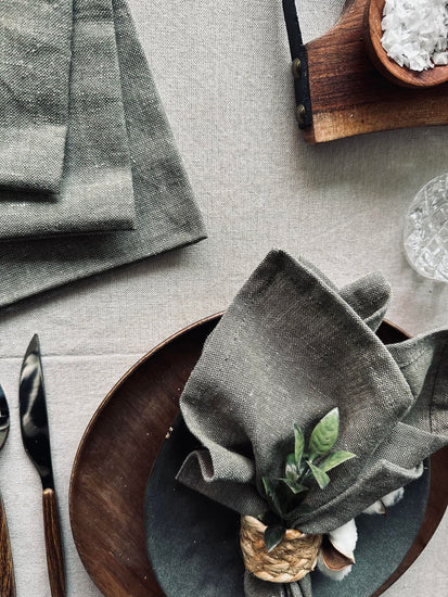 Mundserviet Hør Green melange – 4 stk - VIAMAJA.DK