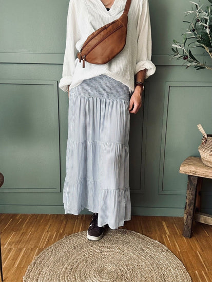 Nederdel med smock – Blå strib Small - VIAMAJA.DK