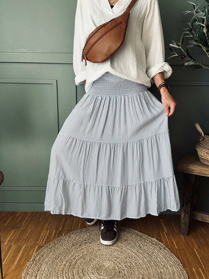 Nederdel med smock – Blå strib Small - VIAMAJA.DK