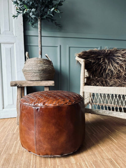 Puff med flet top - Cognac - VIAMAJA.DK