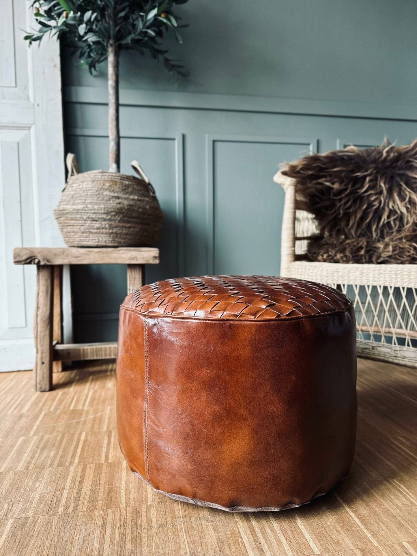 Puff med flet top - Cognac - VIAMAJA.DK