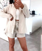 Sæt med vaflet skjorte og shorts - Beige bomuld