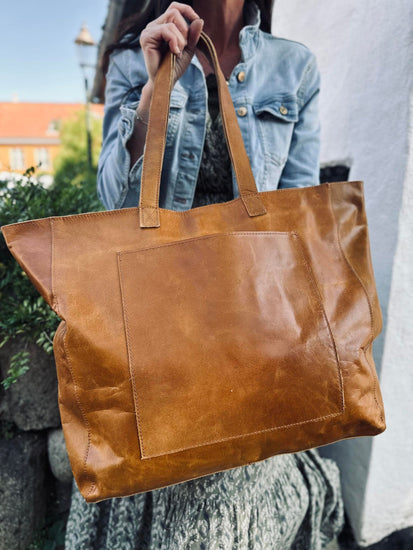 Shopper XL OLINE Cognac – Bøffellæder - VIAMAJA.DK