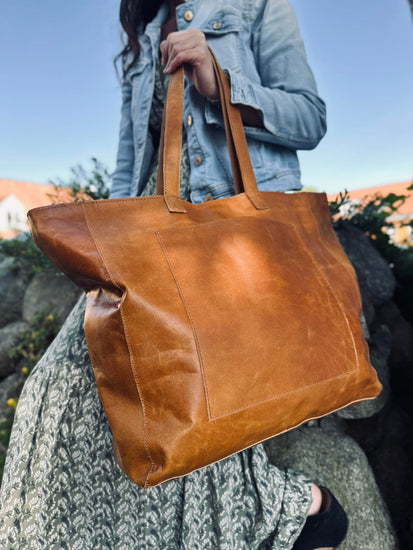 Shopper XL OLINE Cognac – Bøffellæder - VIAMAJA.DK