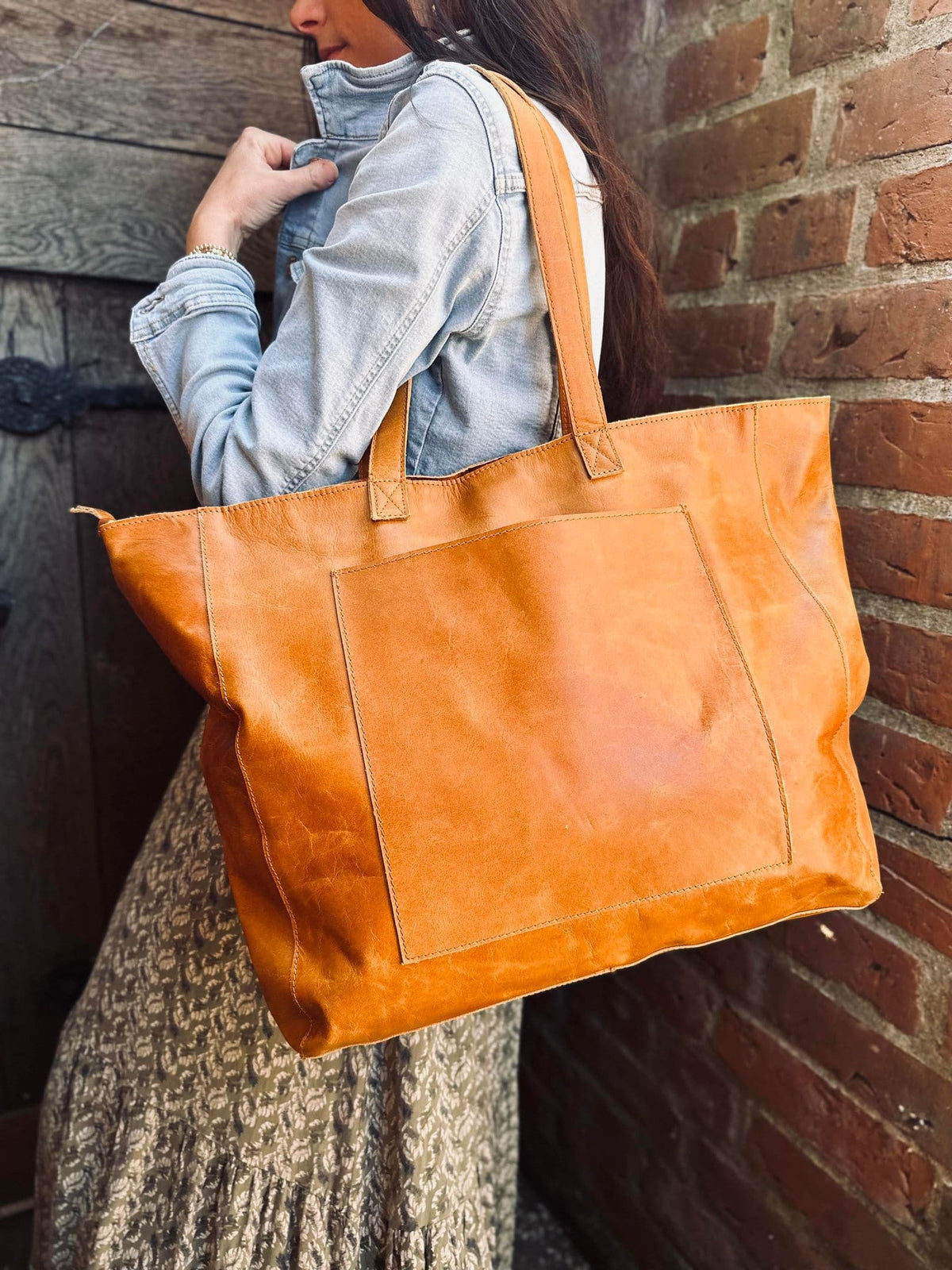 Shopper XL OLINE Cognac – Bøffellæder - VIAMAJA.DK