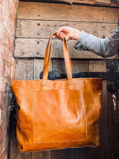 Shopper XL OLINE Cognac – Bøffellæder - VIAMAJA.DK