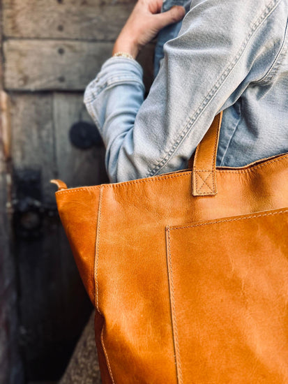 Shopper XL OLINE Cognac – Bøffellæder - VIAMAJA.DK