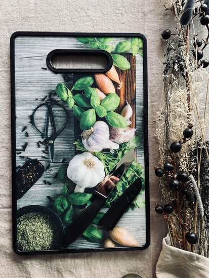 Skærebræt ink kniv - Design Hvidløg - VIAMAJA.DK