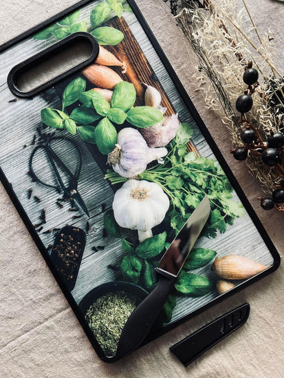 Skærebræt ink kniv - Design Hvidløg - VIAMAJA.DK