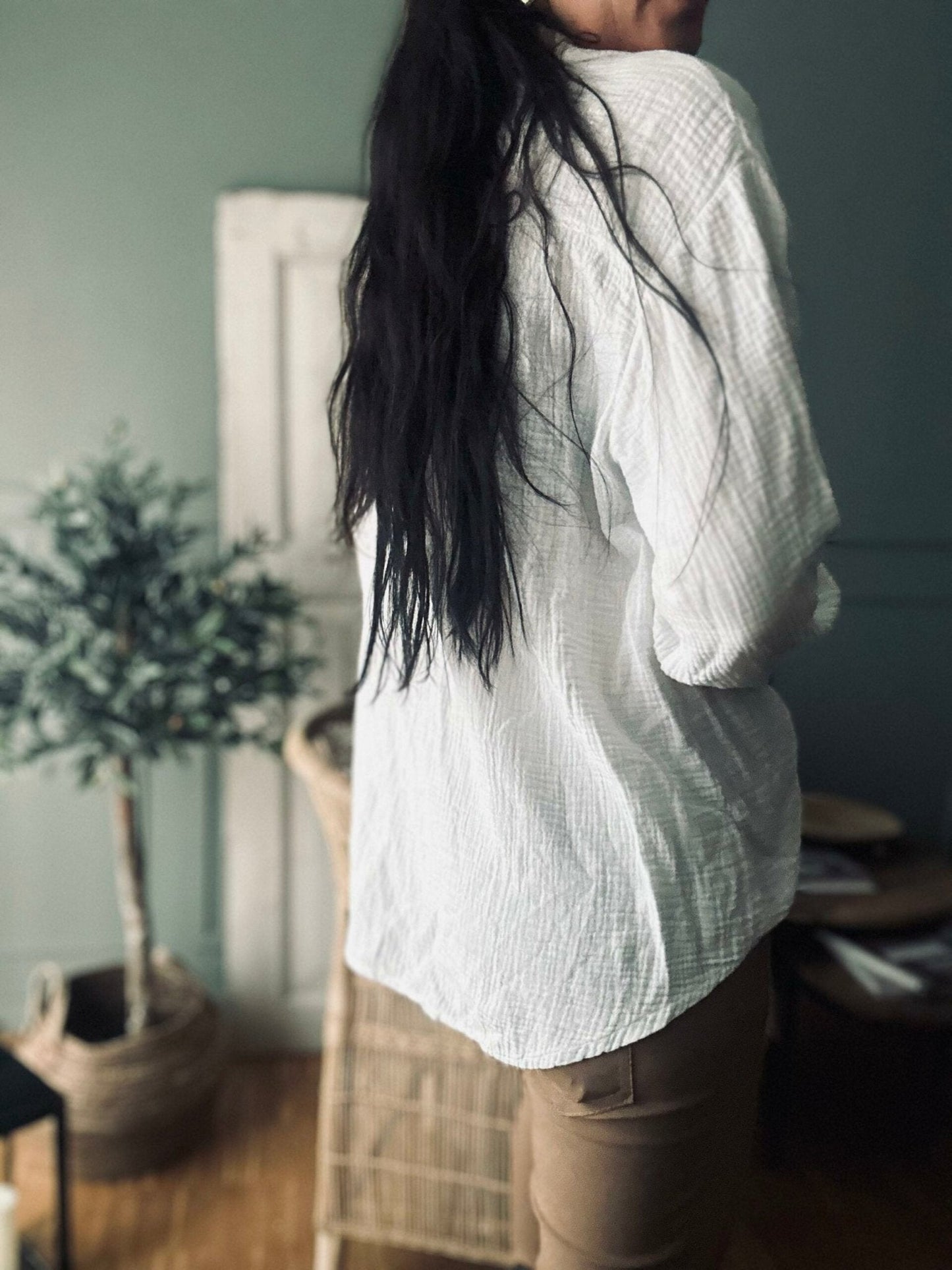 Skjorte i vaflet bomuld – Hvid - VIAMAJA.DK