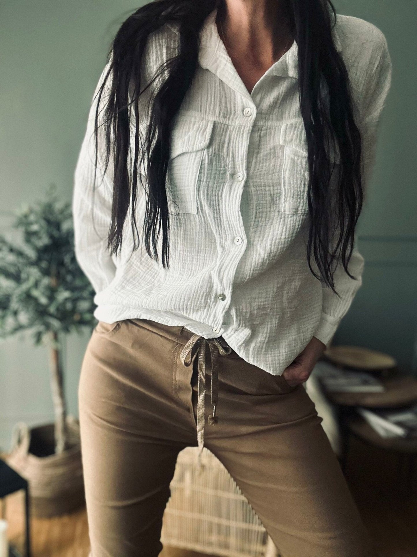 Skjorte i vaflet bomuld – Hvid - VIAMAJA.DK