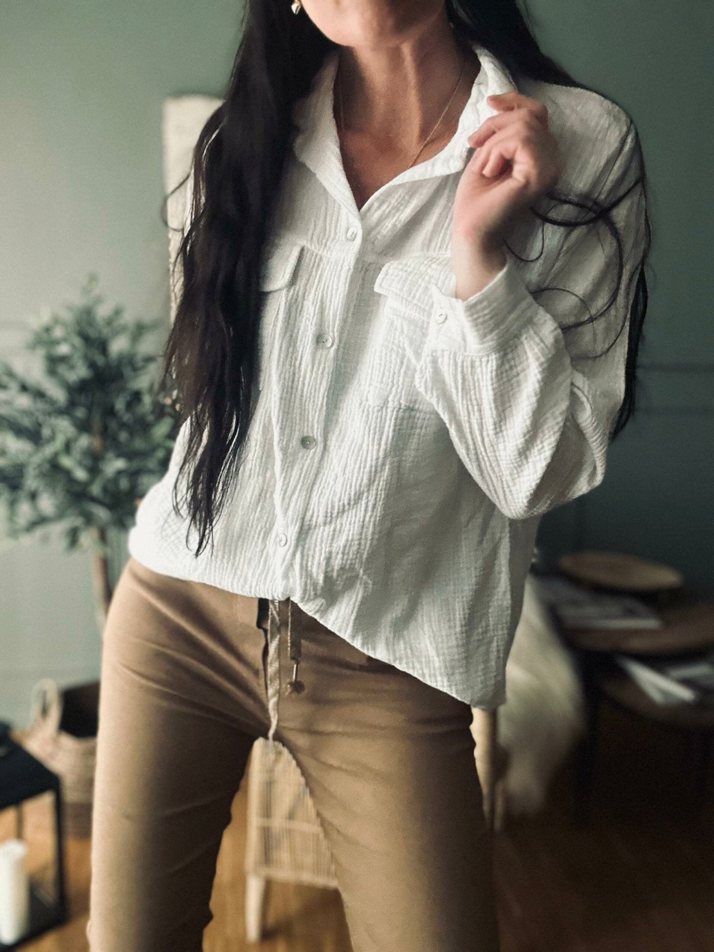 Skjorte i vaflet bomuld – Hvid - VIAMAJA.DK