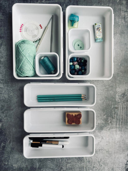 Skuffe organizer hvid - Sæt med 8 kasser - VIAMAJA.DK