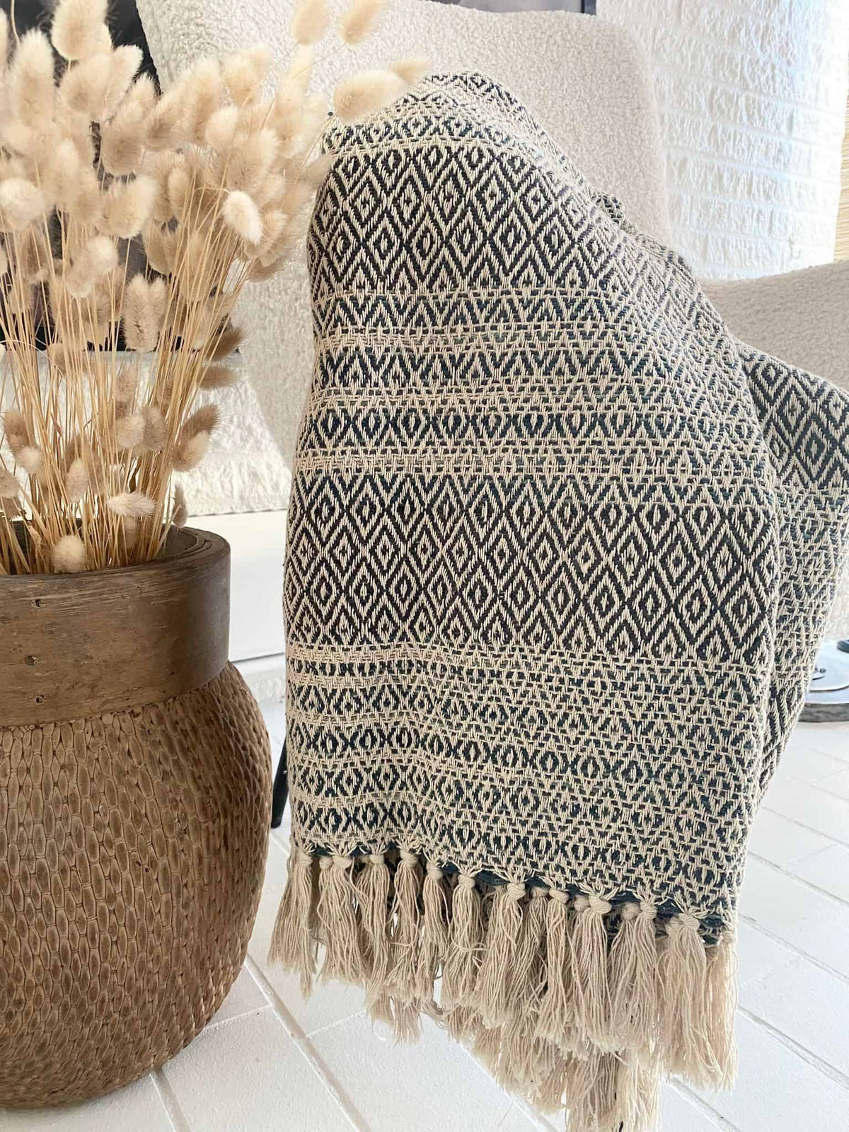 Tæppe genanvendt bomuld – Blå mix - VIAMAJA.DK