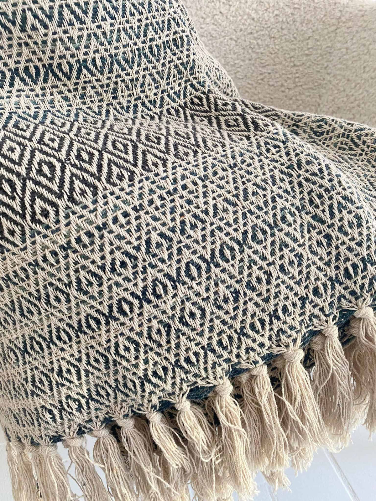 Tæppe genanvendt bomuld – Blå mix - VIAMAJA.DK