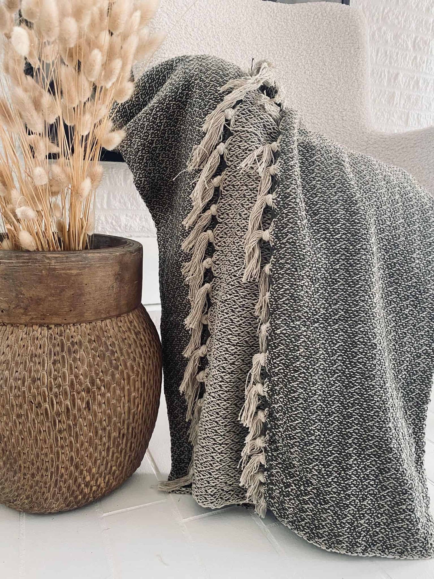 Tæppe genanvendt bomuld – Oliven - VIAMAJA.DK